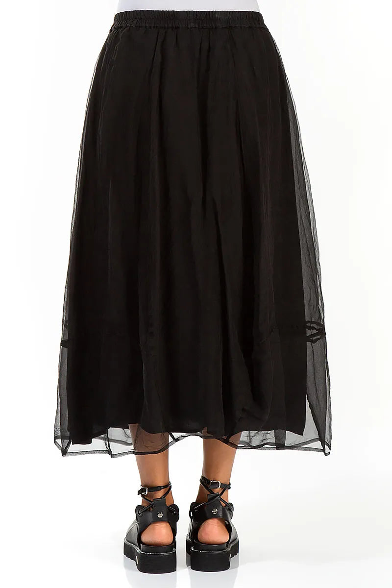 Fluid Black Silk Chiffon Skirt