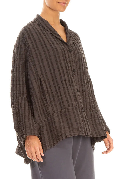 Waldbraune karierte Leinen-Baumwolljacke