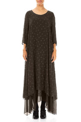 Forest Brown Dotty Silk Maxi Dress 1