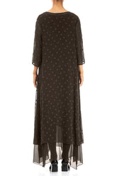 Forest Brown Dotty Silk Maxi Dress 2