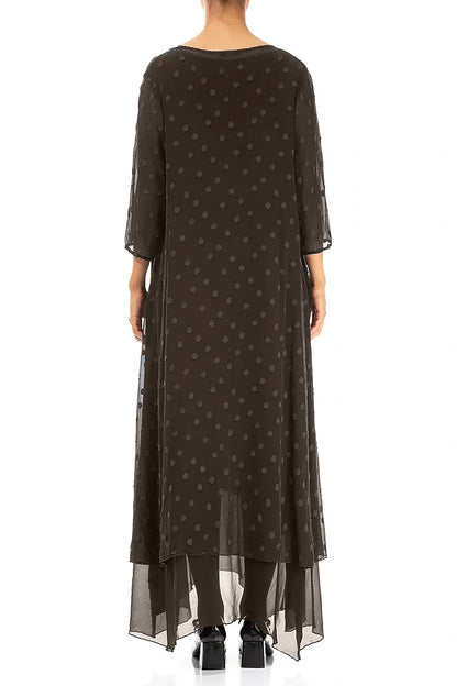 Forest Brown Dotty Silk Maxi Dress 2