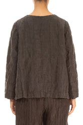 Forest Brown Pleated Silk Linen Blouse 2