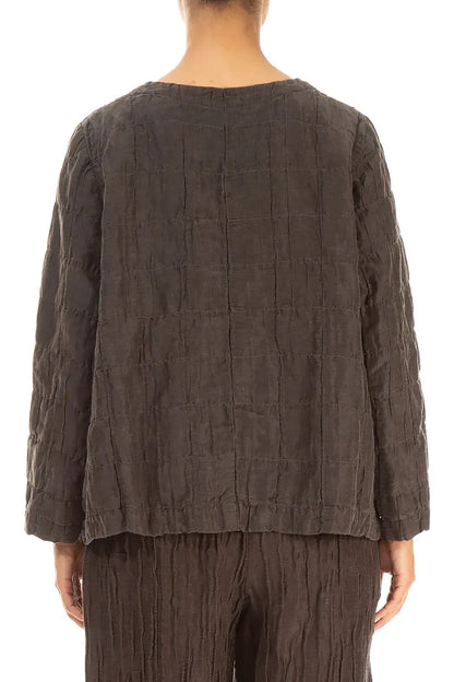 Forest Brown Pleated Silk Linen Blouse 2