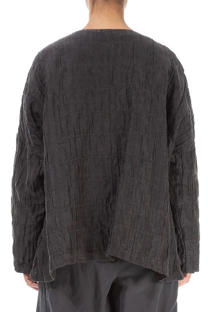 Forest Brown Pleated Silk Linen Jacket 2