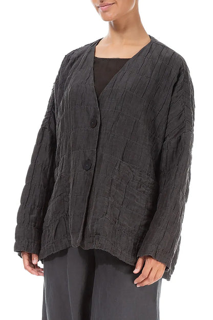Forest Brown Pleated Silk Linen Jacket 3