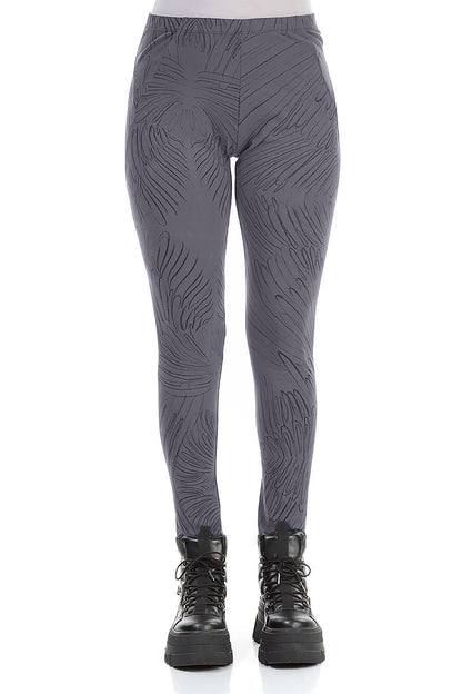 Forest Grey Feathers Cotton Leggings 1