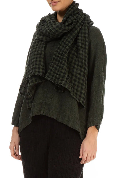 Forest Mist Check Gauze Linen Scarf 3