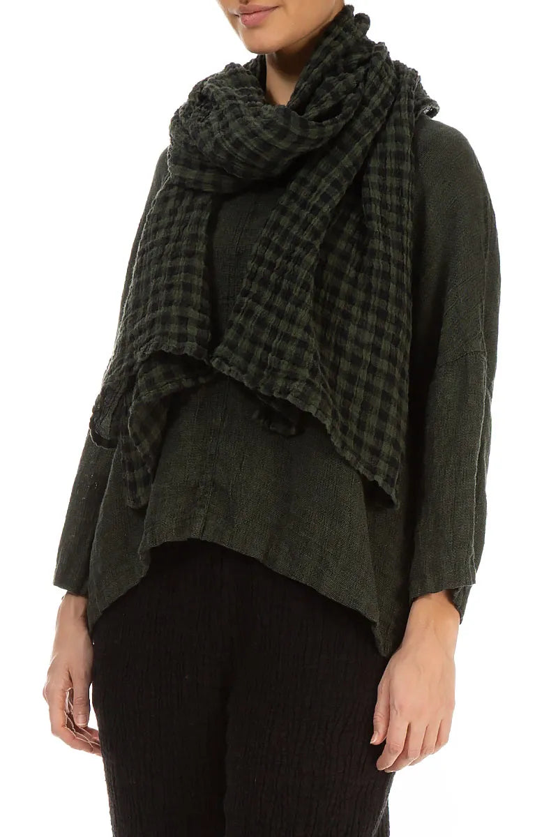 Forest Mist Check Linen Scarf 3