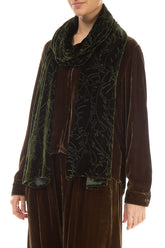 Forest Mist Devoré Feather Silk Velvet Scarf 3
