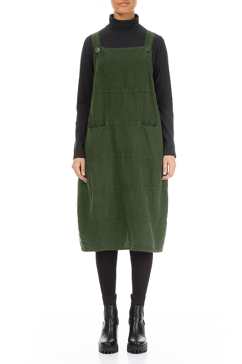 Forest Mist Linen Dungaree Dress 1