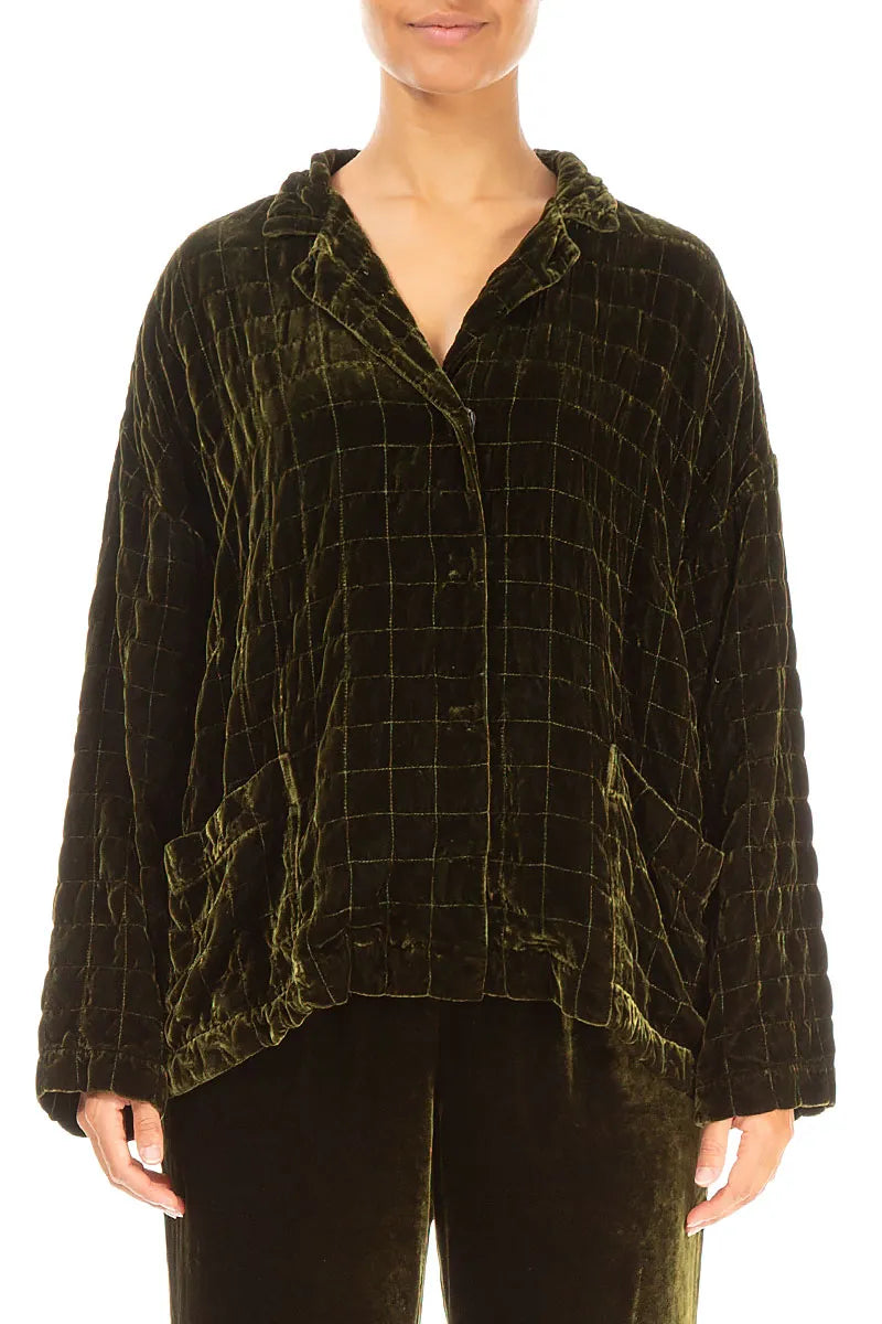 Forest Mist Pleated Silk Velvet Jacket