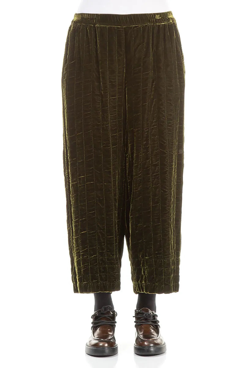 Forest Mist Pleated Silk Velvet Trousers 1