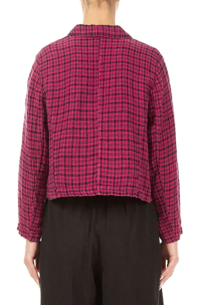Frayed Edge Fuchsia Heritage Check Linen Jacket 2