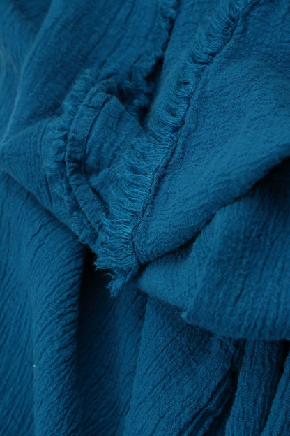 Frayed Hem Cobalt Blue Linen Viscose Dress 5
