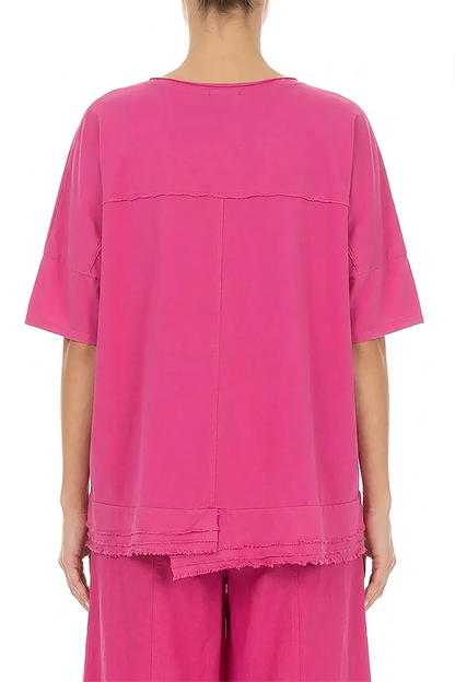 Top en coton fuchsia à ourlet effiloché