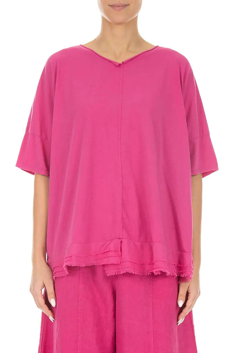 Top en coton fuchsia à ourlet effiloché