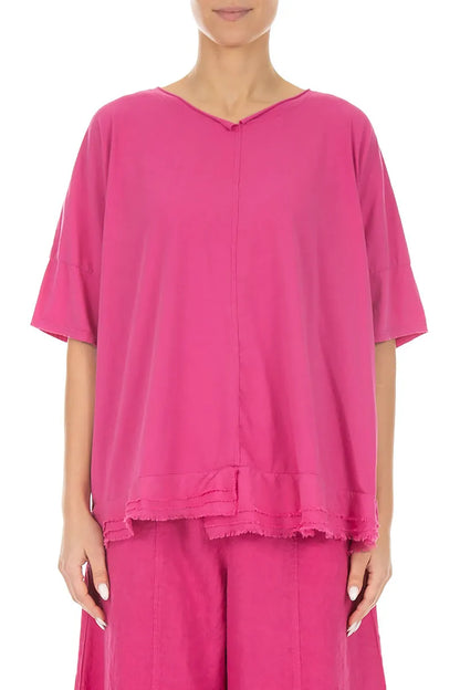 Top en coton fuchsia à ourlet effiloché