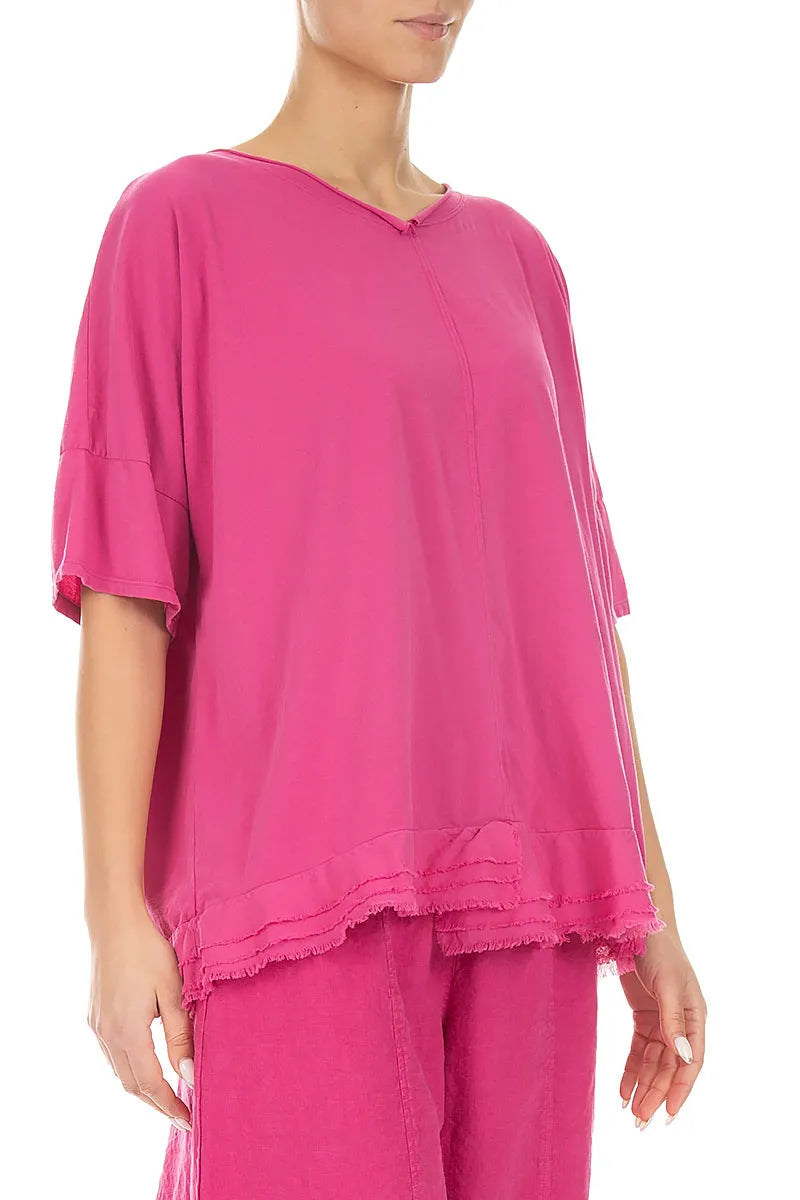 Top en coton fuchsia à ourlet effiloché