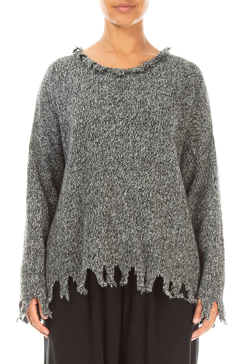 Pullover aus Kaschmir-Mélange in Grau mit ausgefranstem Saum