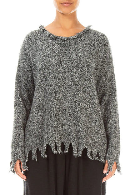 Pullover aus Kaschmir-Mélange in Grau mit ausgefranstem Saum