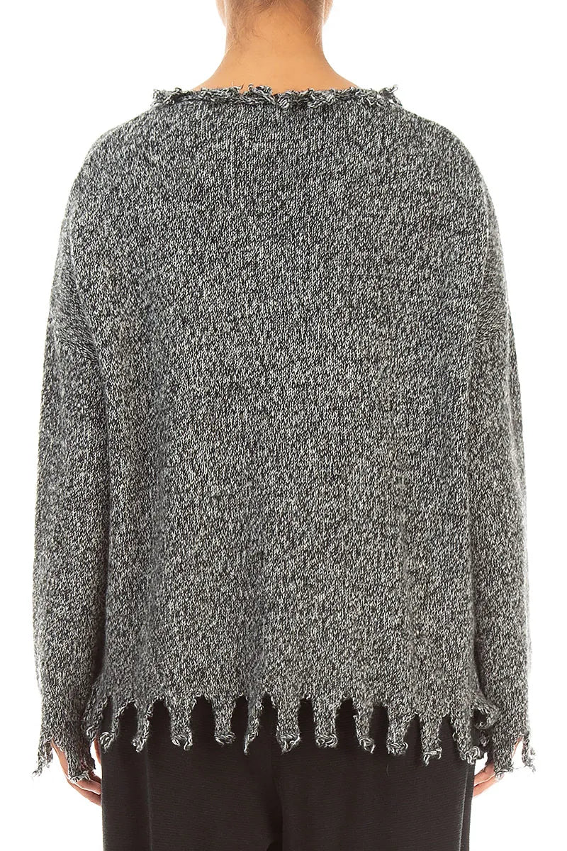 Frayed Hem Grey Mélange Cashmere Sweater 2