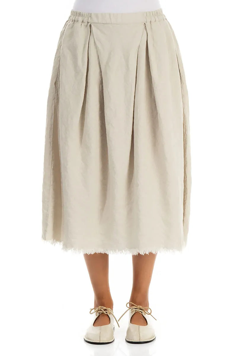 Frayed Hem Beige Linen Skirt 1