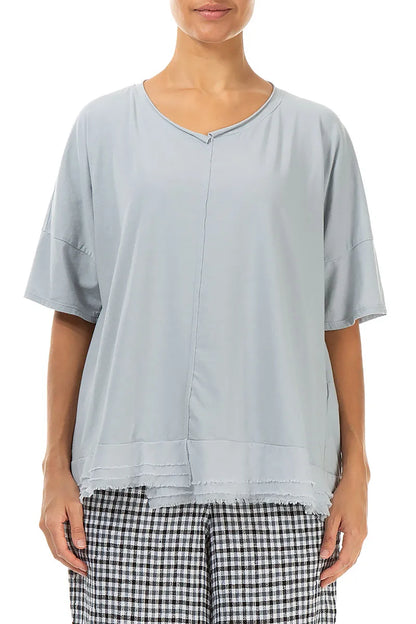 Frayed Hem Silver Grey Cotton Top