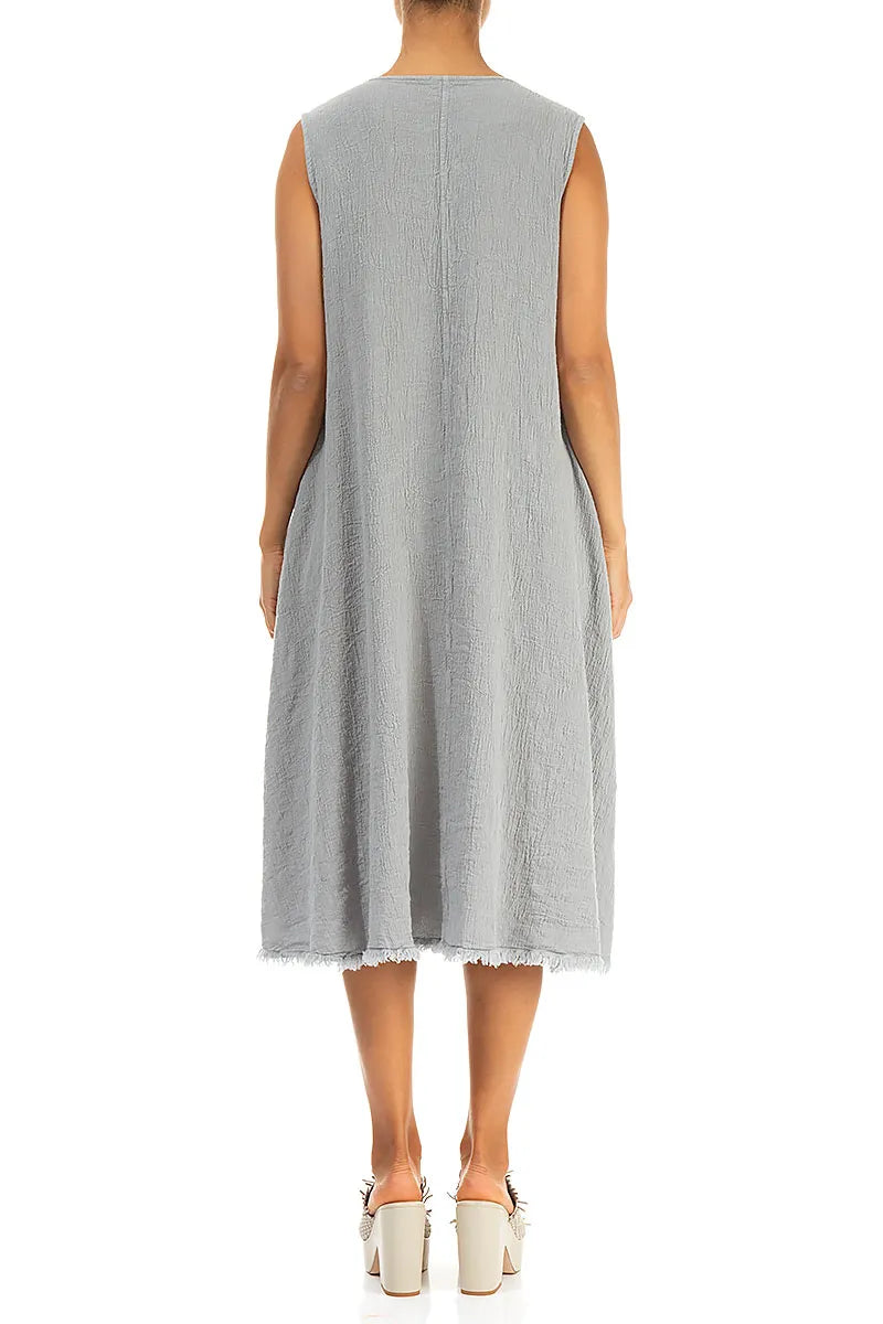 Frayed Hem Silver Grey Linen Viscose Dress 2