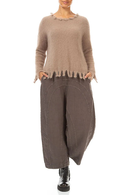 Frayed Hem Soft Taupe Angora Sweater 4