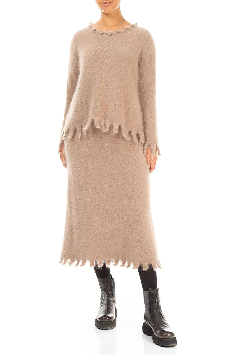 Frayed Hem Soft Taupe Angora Sweater 5