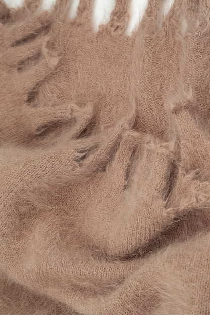 Frayed Hem Soft Taupe Angora Sweater 6