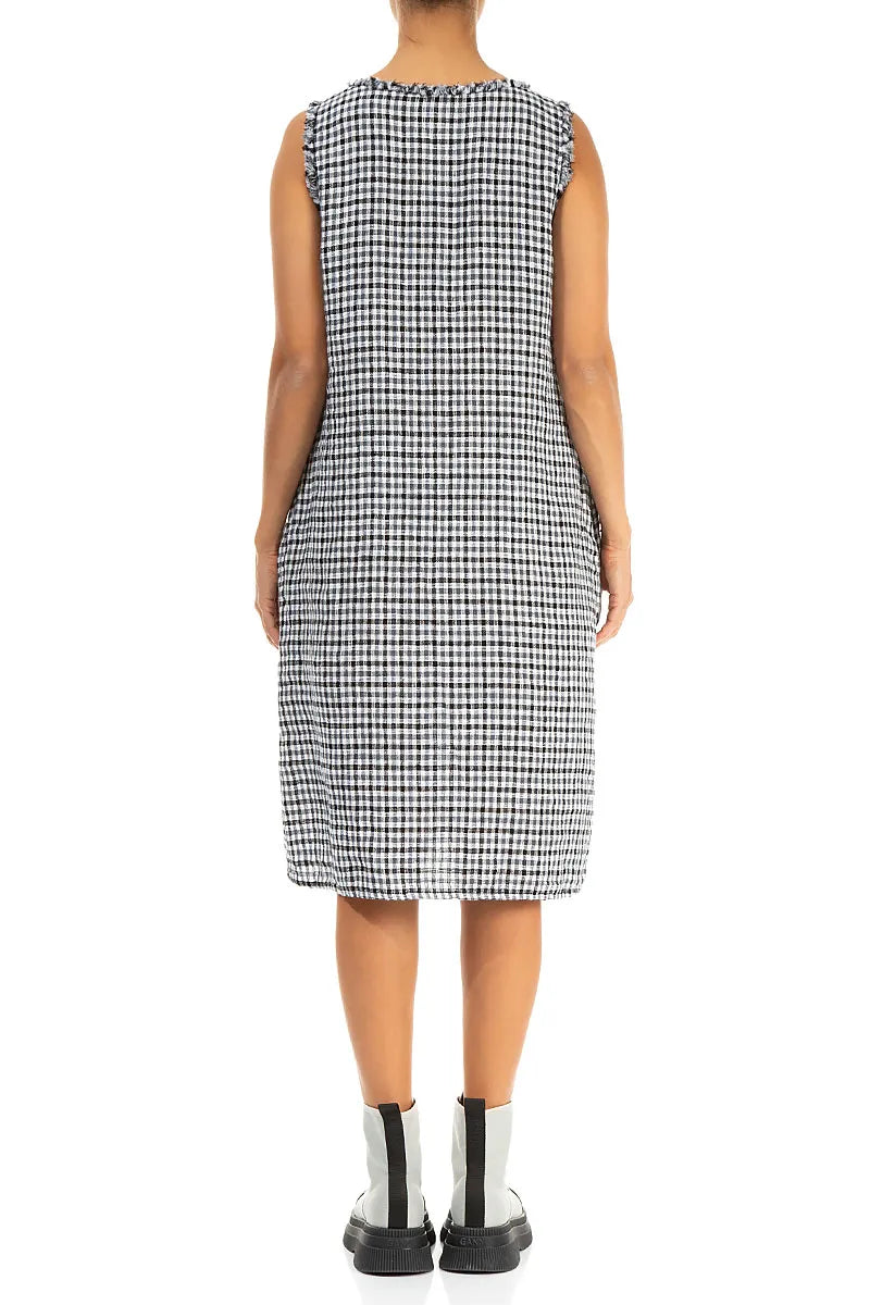 Frayed Neckline Sleeveless Heritage Check Linen Dress 2