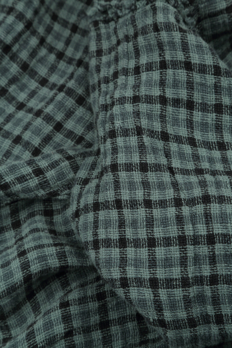 Frayed Neckline Sleeveless Sage Heritage Check Linen Dress 5