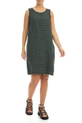 Frayed Neckline Sleeveless Sage Heritage Check Linen Dress 3