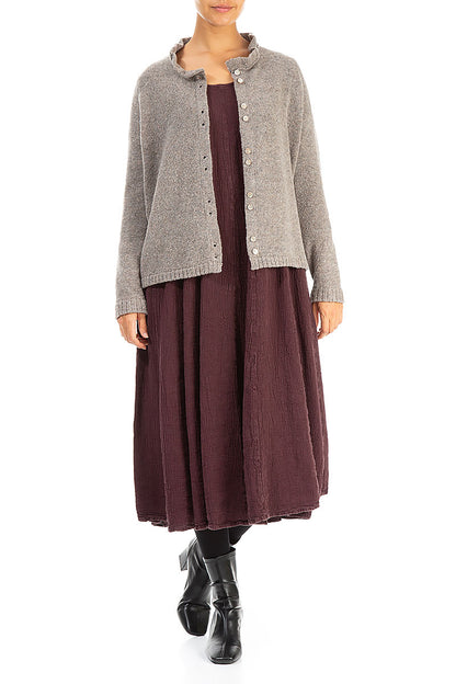 Frill Collar Beige Wool Cardigan 4