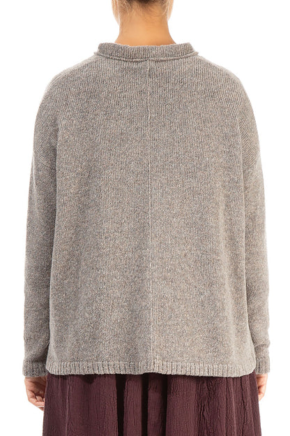 Frill Collar Beige Wool Cardigan 2