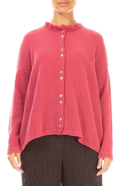 Frill Collar Berry Rose Wool Cardigan 1