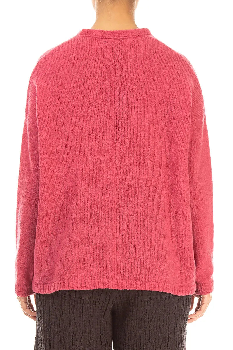 Frill Collar Berry Rose Wool Cardigan 2