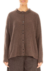 Frill Collar Brown Wool Cardigan 1