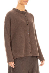 Frill Collar Brown Wool Cardigan 3