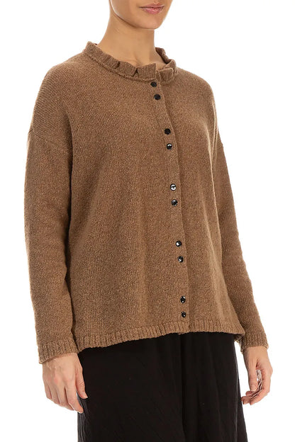 Frill Collar Caramel Wool Cardigan 3