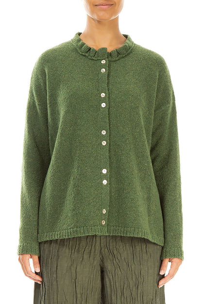 Frill Collar Dark Sage Wool Cardigan 1