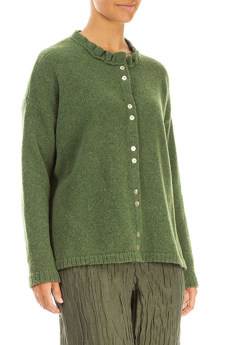 Frill Collar Dark Sage Wool Cardigan 3