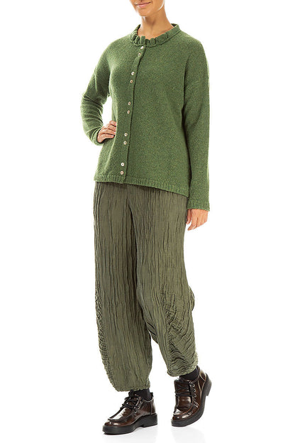 Frill Collar Dark Sage Wool Cardigan 4