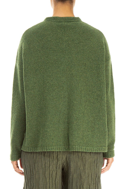 Frill Collar Dark Sage Wool Cardigan 2
