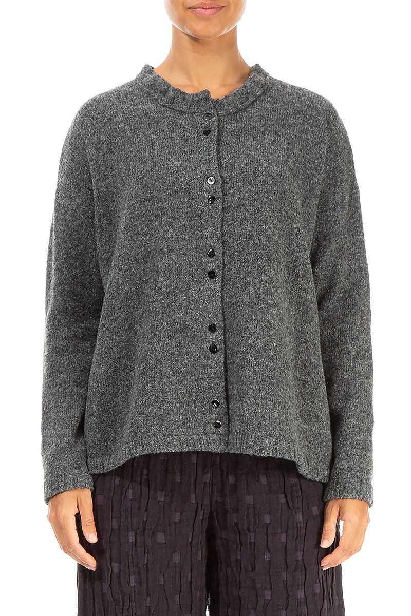 Frill Collar Grey Wool Cardigan 1
