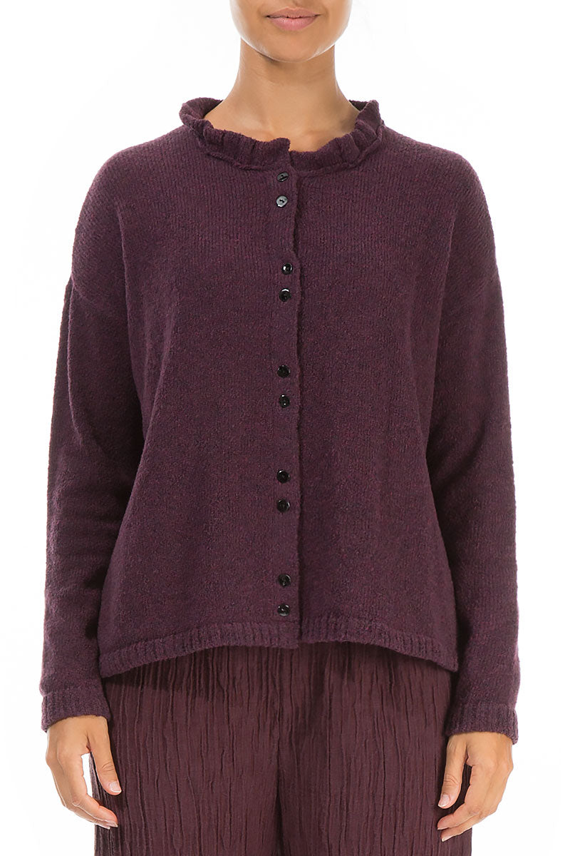 Strickjacke aus Maulbeerwolle mit Rüschenkragen