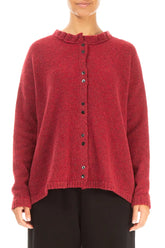 Frill Collar Ruby Red Wool Cardigan 1