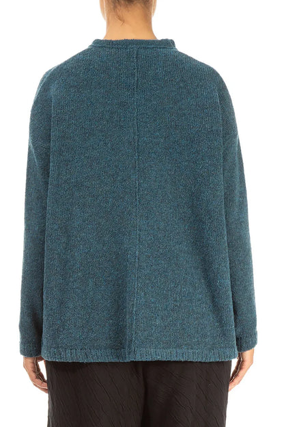 Frill Collar Teal Wool Cardigan 2