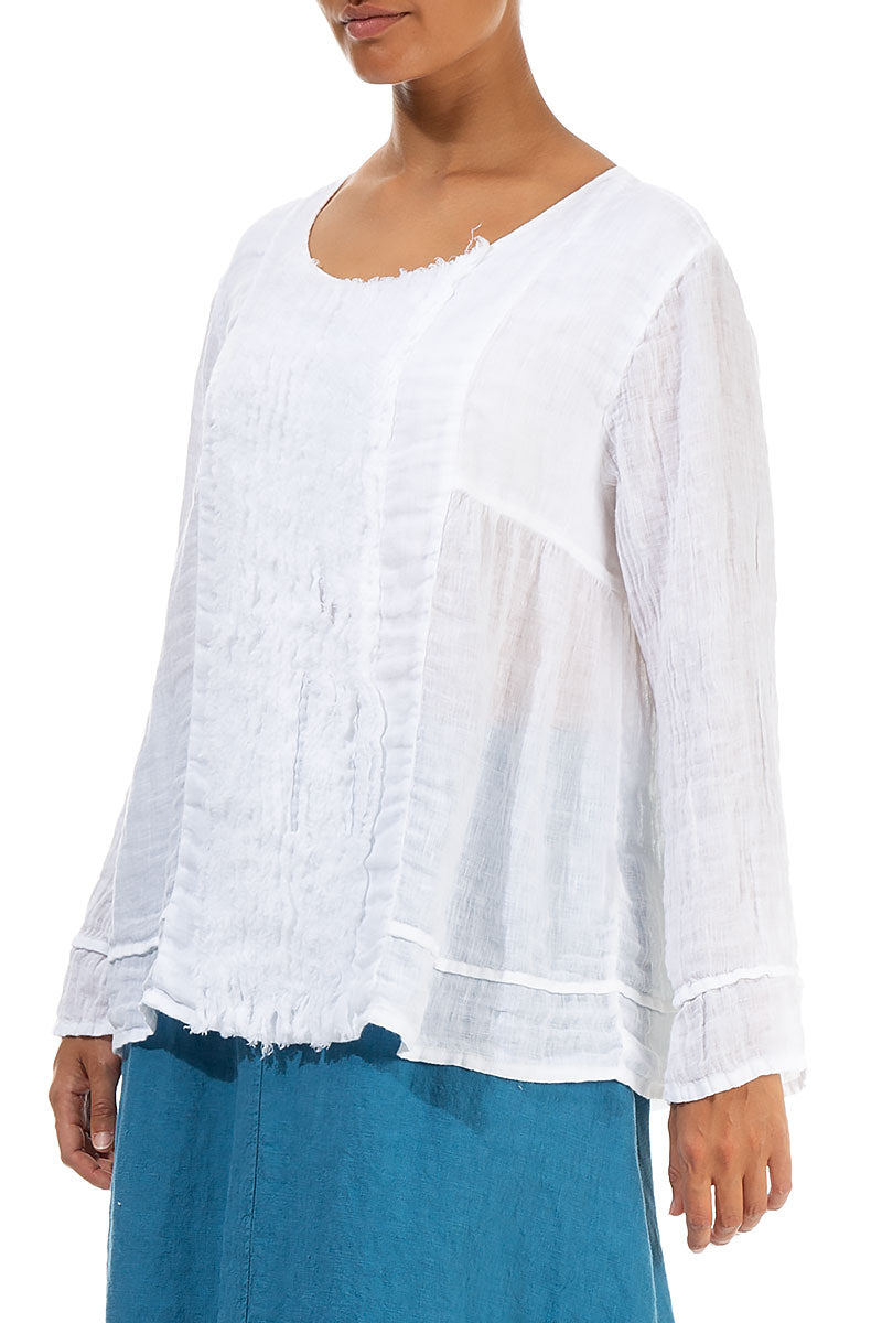 Frill White Gauze Linen Blouse 3